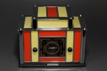 Radio-Glo Stained Glass + Chrome Radio in Coral with Yellow - Exceptional